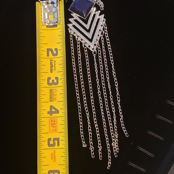 Boho 1980's 18" Silver Tone & Dark Purple Pendant w/ 7 tassels Necklace - Picture 8 of 13